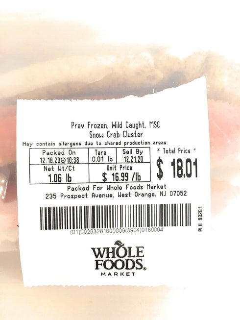 Seafood (Suppliers May Vary) Frozen Crab Cluster Snow Previously Marine Steward Council