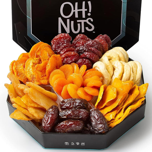 Oh! Nuts Dried Fruit Gift Basket 7 Variety Tin Box - Gourmet