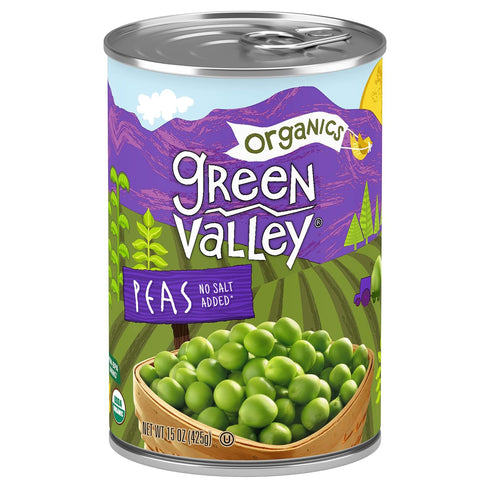 15 oz (Pack 4) Green Valley Organics Peas | Certified Organic | Deliciously Succulent, Creamy Sweet | can
