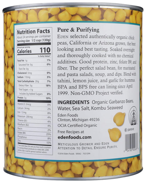 109 oz Eden Foods Organic Garbanzo Beans