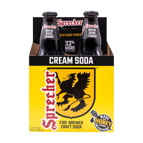 Sprecher 16 oz (12 Pack), Cream Soda in fl Glass Bottles Fire-Brewed Craft Soda with Real Honey, Gourmet Handcrafted