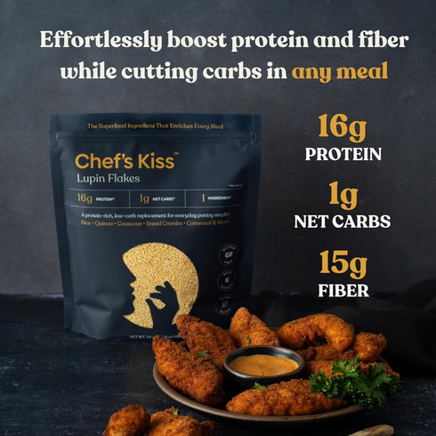 16g 1g 15g 17 Servings(24oz) Chefs Kiss Lupin Flakes | Protein, Net Carbs, Fiber | Gluten Free, Low Glycemic, Low Carb