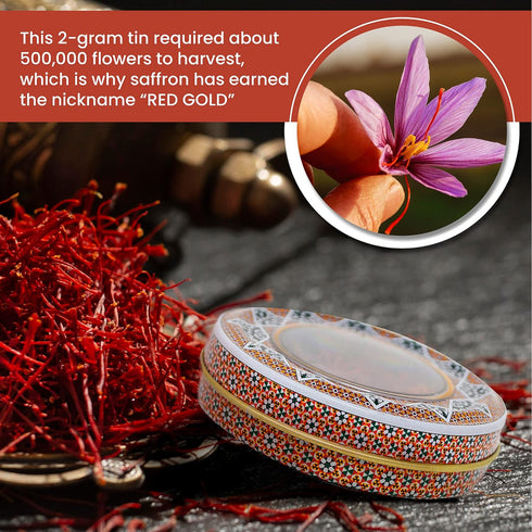 Zand Persian Saffron Threads – 2 Grams Premium Grade A Organic Pure Saffron Spice Thread for Cooking Basmati Rice, Paella, Risotto and More – in Decorative Airtight Tin with Window Lid