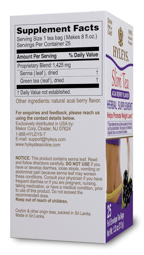 25 (1 Pack) HYLEYS Slim Tea Acai Berry Flavor - Weight Loss Herbal Supplement Cleanse and Detox - Tea Bags