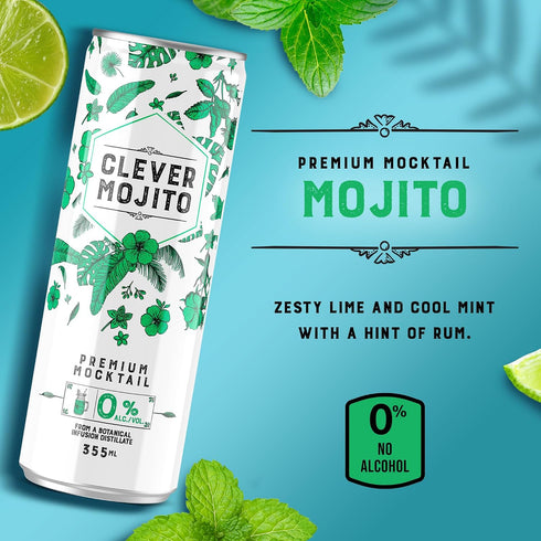70 Pack 12 (12 oz CLEVER - Mojito, Nonalcoholic Mocktails for Any Occasion, Sugar-Free Beverages with Botanical