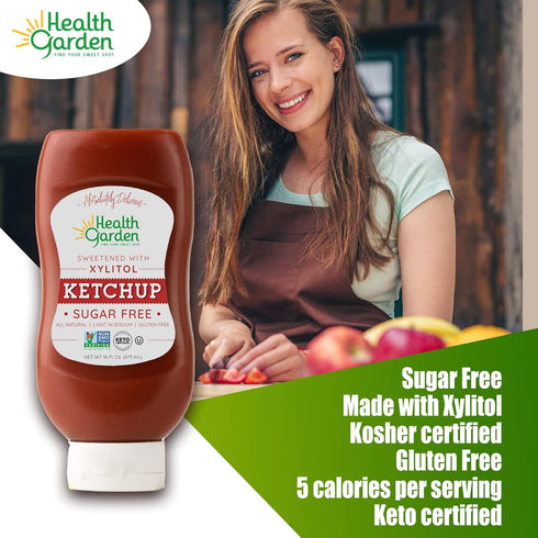 (16 oz) Health Garden Xylitol Ketchup - Non GMO - Sugar Free - Kosher - Made in the U.S.A. - Keto Friendly