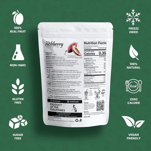 50-Halves, 100% Miracle Berry by richberry, Freeze Dried Premium Fruits, Real Fruit, No Preservatives, Naturally