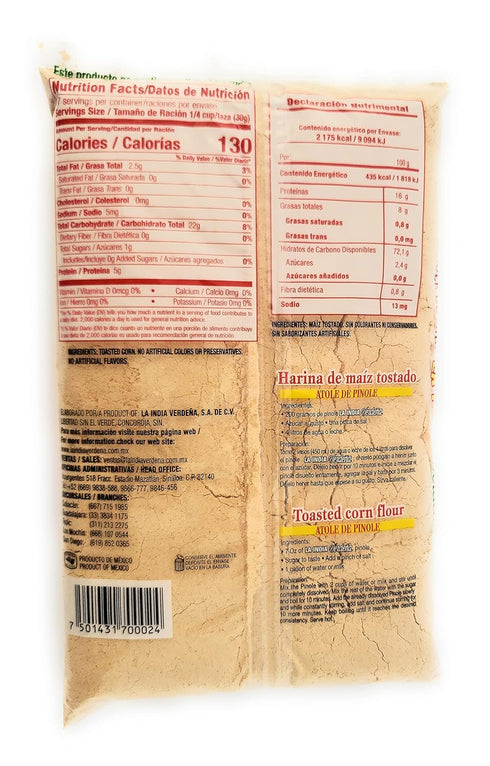 100 La India Verdena | Pinole de Maiz | Toasted Corn Flour | Natural