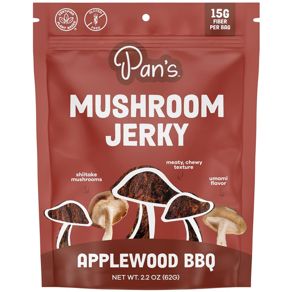 Pan's Mushroom Jerky - Organic Vegan Snacks, Dried Shitake Mushrooms, Gluten Free, Applewood BBQ Flavor (2.2 oz)