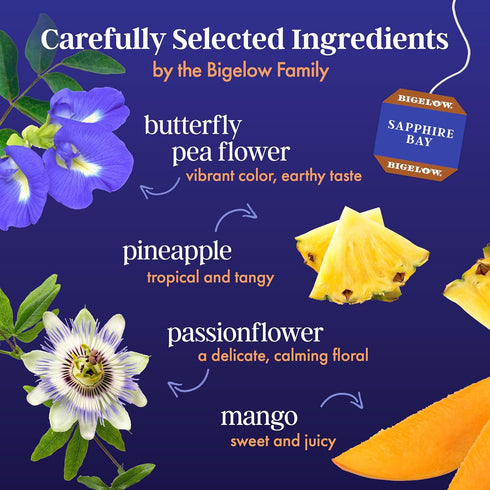 (Pack 6), 108 Bigelow Tea Sapphire Bay Butterfly Pea Flower, Blue Tea, Caffeine Free of Total Tea Bags