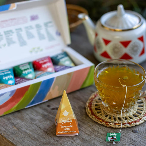 20 Counts, 4 Set, Lazika Tea Sampler with Lovely Presentation Box, of Each Blend Individually Wrapped, Black, Green