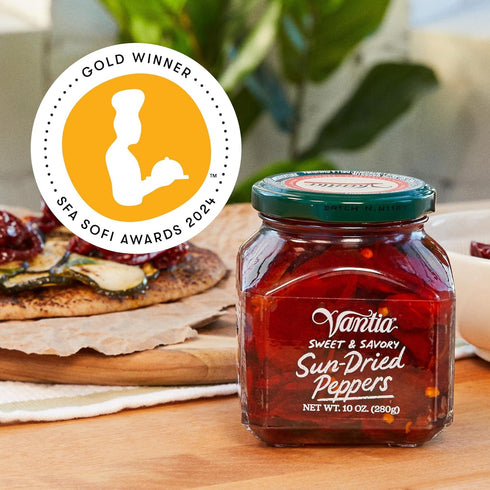 2 10 oz Vantia Sweet & Savory Sun-Dried Peppers x Imported Italian Peppers in Olive Oil with Bold Fruity Flavor