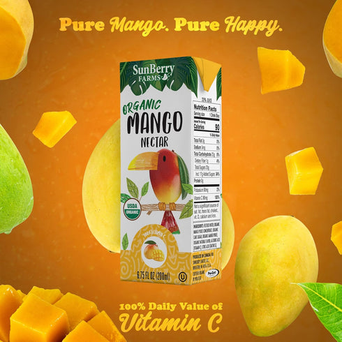 32 Pack (6.75 oz) Sunberry Farms Organic Mango Nectar Juice Boxes fl Organic Mango Juice Drinks, All Natural, Real