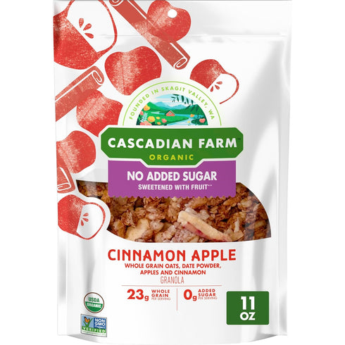 Cascadian Farm Organic Granola with No Added Sugar, Cinnamon Apple Cereal, Resealable