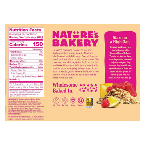 6 6 packs (36 packs) Nature's Bakery Oatmeal Crumble Bars, Raspberry Lemon, Real Fruit, Vegan, Non-GMO, Breakfast Bar