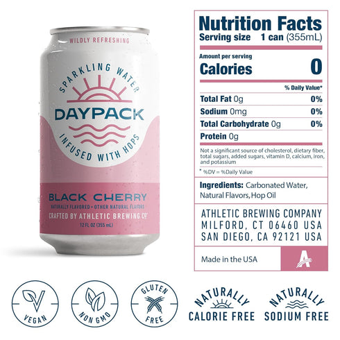 Daypack Pack 24 Count, 12 Oz Athletic Brewing Company Sparkling Water Infused With Hops, Gluten Free & Vegan Soda