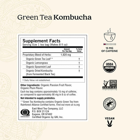 (6 Pack) 96 Yogi Tea - Green Tea Kombucha - Supplies Antioxidants to Support Overall Health - Contains Caffeine
