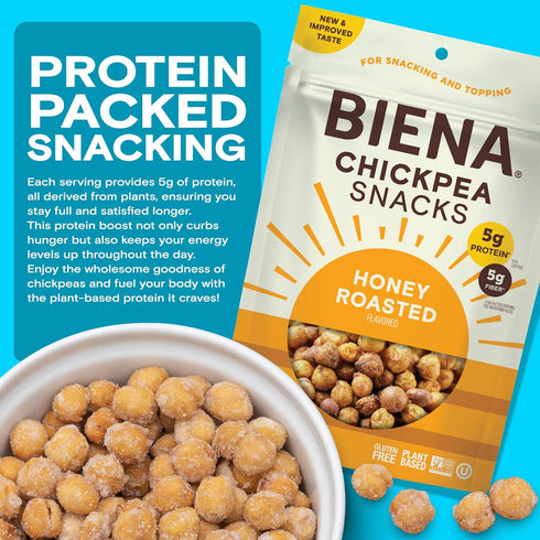 4-Pack, 5 BIENA Chickpea Snacks - Crunchy Roasted Chickpeas - High Fiber Protein Snacks for Adults and Kids - Ounce