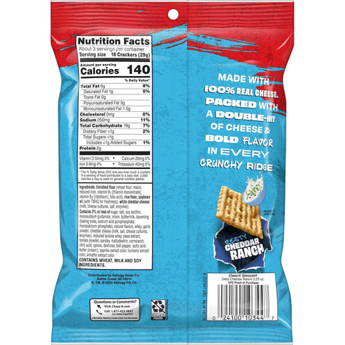(6 Cheez-It Grooves Crunchy Cheese Crackers, Snack Crackers, Lunch Snacks, Zesty Cheddar Ranch Pouches)