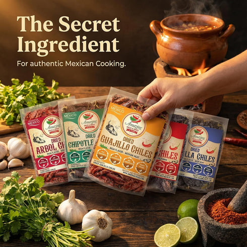 6 Pack (24oz Dried Peppers Bundle - Ancho, Guajillo, Pasilla, Arbol, Chipotle, Cascabel Total). By Amazing Chiles