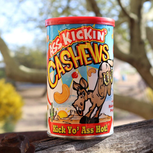 6oz. ASSKICKIN' Roasted Hot & Spicy Cashews - Habanero Flavored Spicy Nuts Resealable Can - Perfect Spicy Snacks