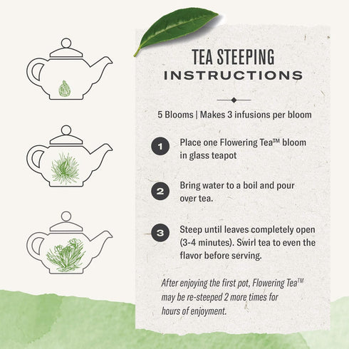 Set, 5 16 Numi Organic Tea Dancing Leaves Flowering Tea Gift Tea Blossoms with Ounce Glass Teapot