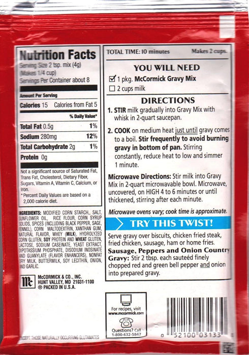 Country (Pack 4) 2.64 oz Packets McCormick Sausage Gravy Mix