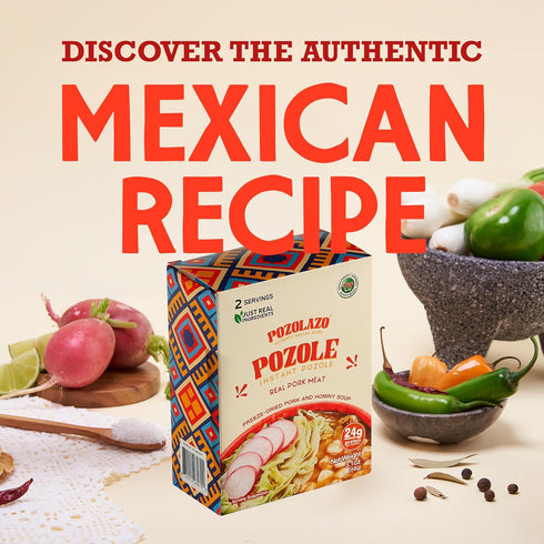 POZOLAZO Pozole Pozole 2-Serving | Instant Soup | Mexican Pork | Real Freeze-Dried Meat | Box | Authentic Hominy