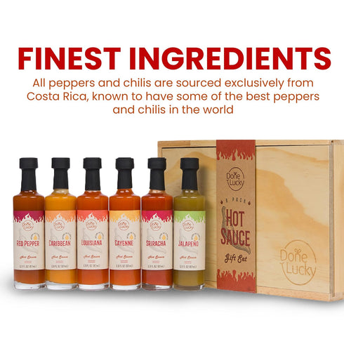 Set (6 Pack) Pack Set (Set 6) Hot Sauce Gift - Hot Sauce Variety in Premium Wooden Box - Great Gift for Birthday