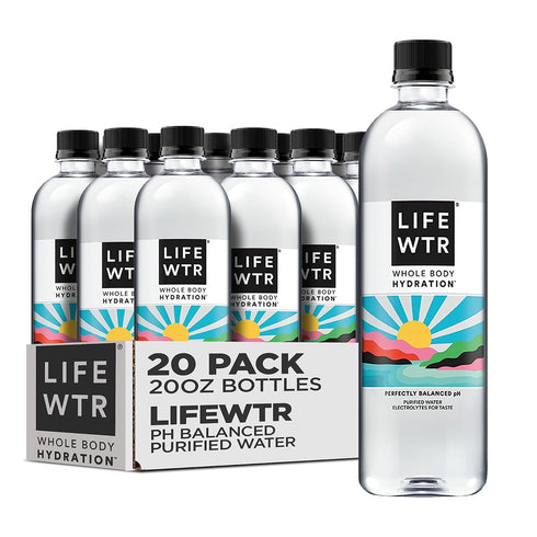 LIFEWTR Premium Purified Water, pH Balanced with Electrolytes, 20 Fl Oz (Pack of 20)