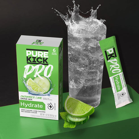 1 6 Packets PURE KICK PRO Hydration Electrolyte Drink Mix, Cucumber Lime, Includes Box with in Each Box