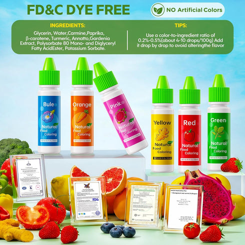 Set 6 (10ml/0.35 oz) Natural Food Coloring - FD&C & Artificial Dye Free, Gluten-Free, Colors Fl. Dye Free Food