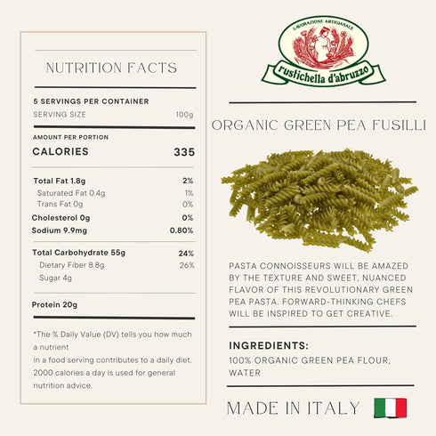 (Pack 3), 250g 100% 5-6 Rustichella d'Abruzzo Organic Green Pea Fusilli of Each - Gluten-Free Short Pasta - Made from
