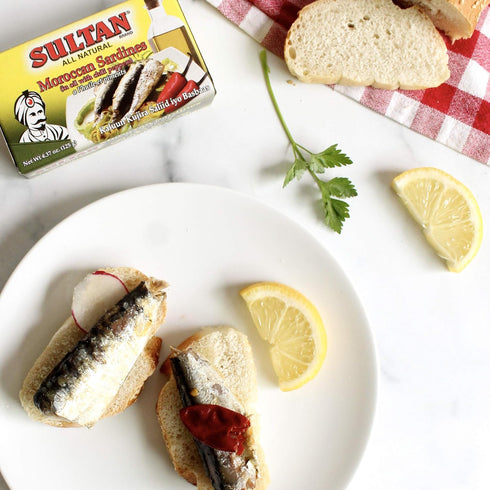 100% 4.37oz (Pack 10) Sultan Moroccan Season Sardines in Oil with Chili Peppers, All-Natural, High Protein, No