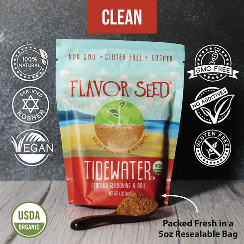 5 oz Organic Seafood Boil Seasoning, Low Sodium Seafood Seasoning for Shrimp & Crab, Resealable Pouch Tidewater by