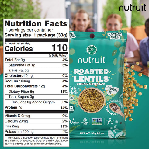 1.2oz Packs (20-Pack) Nutruit Roasted Lentil Snack - Himalayan Salt & Black Pepper Healthy - Vegan, Gluten Free