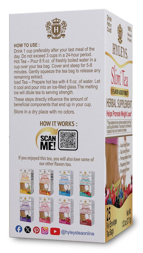 5 25 (1 Pack) Pack HYLEYS Slim Tea Flavor Assortment - Weight Loss Herbal Supplement Cleanse and Detox - Tea Bags