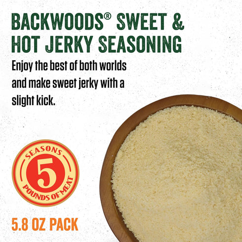 5 5.8 Packet Packet LEM Products Backwoods Sweet & Hot Jerky Seasoning, Ideal for Wild Game and Domestic Meat, Seasons