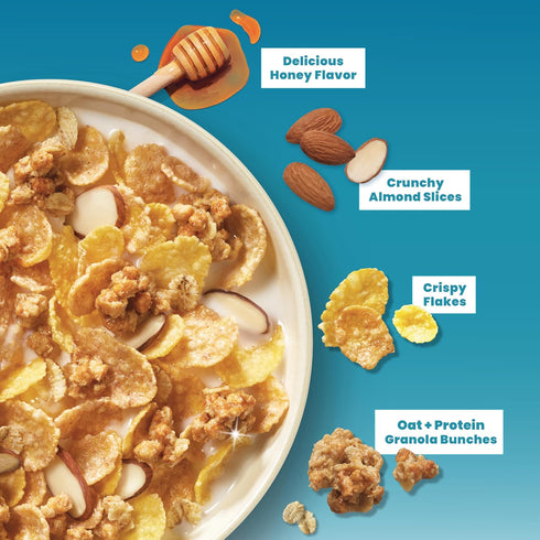 15 oz (Pack 2) Honey Bunches of Oats Honey & Almond Protein Cereal, Breakfast or Snack, Family Size