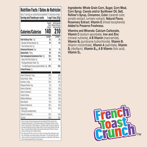 17.4 oz French Toast Crunch Breakfast Cereal, Syrup and Cinnamon Taste, Family Size