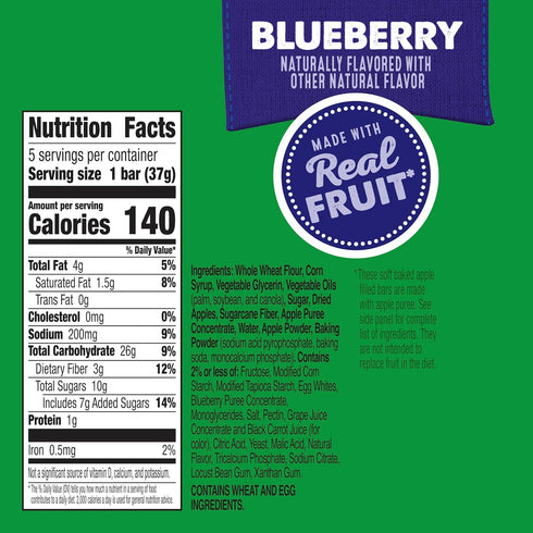 5 6.55 oz Mott's Soft Baked Apple Filled Bars, Blueberry Flavor Snacks, Made with Real Fruit, Ct