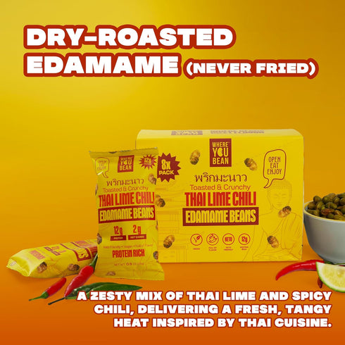 0.9 oz (Pack 8) Where You Bean Edamame Beans Snack (Thai Lime Chili) - Crunchy and Dry Roasted Edamame Beans - High