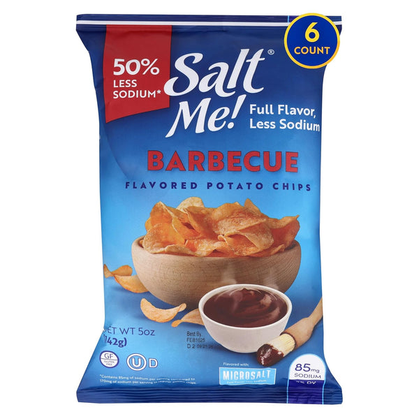 SaltMe! BBQ Potato Chips, 50% Low Salt, Kosher, Non-GMO, Better for You