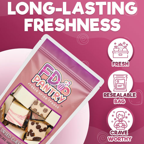 4.1oz Freeze Dried Cheesecake Bites New York Style - Caramel, Chocolate Chip and Strawberry Swirl Freeze Dried Dessert