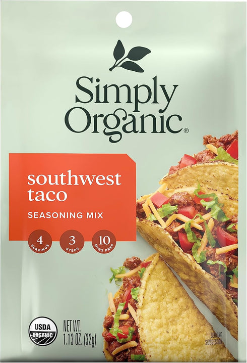 Simply Organic Certified Organic Southwest Taco Seasoning | 1.13 oz | Pack of 3