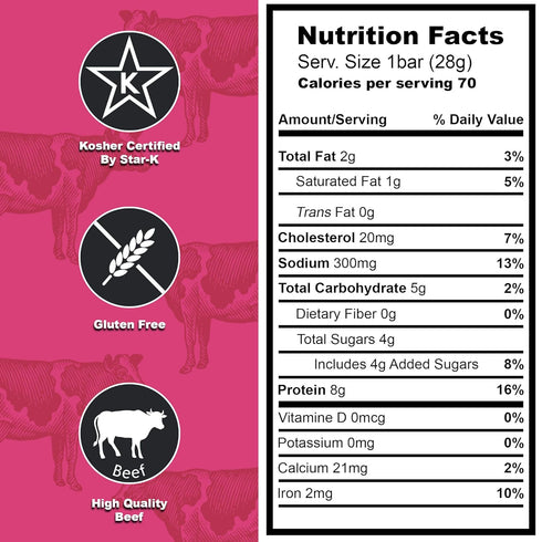 Premium Aufschnitt Products 24 Count Aufschnitt Beef Bars - High Protein Snack with Grass Fed Beef - Kosher, and Keto