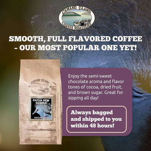 1lb, 1% Camano Island Coffee Roasters Papua New Guinea Ground Fresh Medium Roast, USDA Organic, Fairly Traded, Shade