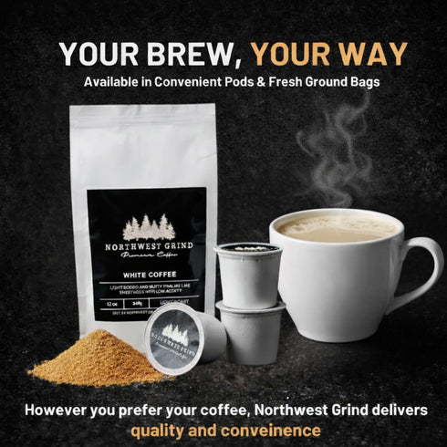 24 Count Northwest Grind White Coffee K-Cup Pods High Caffeine White Coffee, Smooth Low Acid Light Roast Coffee Pods