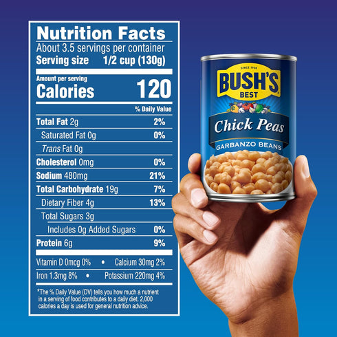 16 oz (Pack 12) BUSH'S BEST Canned Garbanzo Beans (Chickpeas), Source of Plant Based Protein and Fiber, Vegetarian, Low