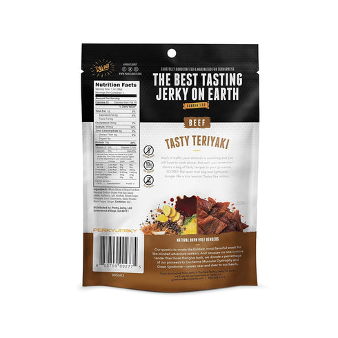 100% 1oz (Pack 12) 10g Perky Jerky Tasty Teriyaki Grass Fed Beef Jerky, of - Antibiotic Free - Protein Per Serving